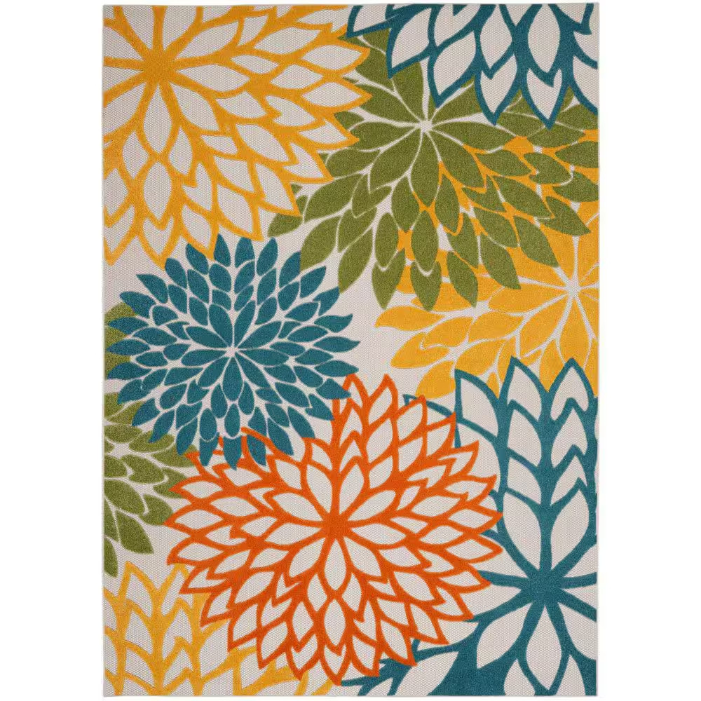 Aloha Contemporary Turquoise Multicolor 8 Ft. X 11 Ft. Floral Indoor/Outdoor Pat