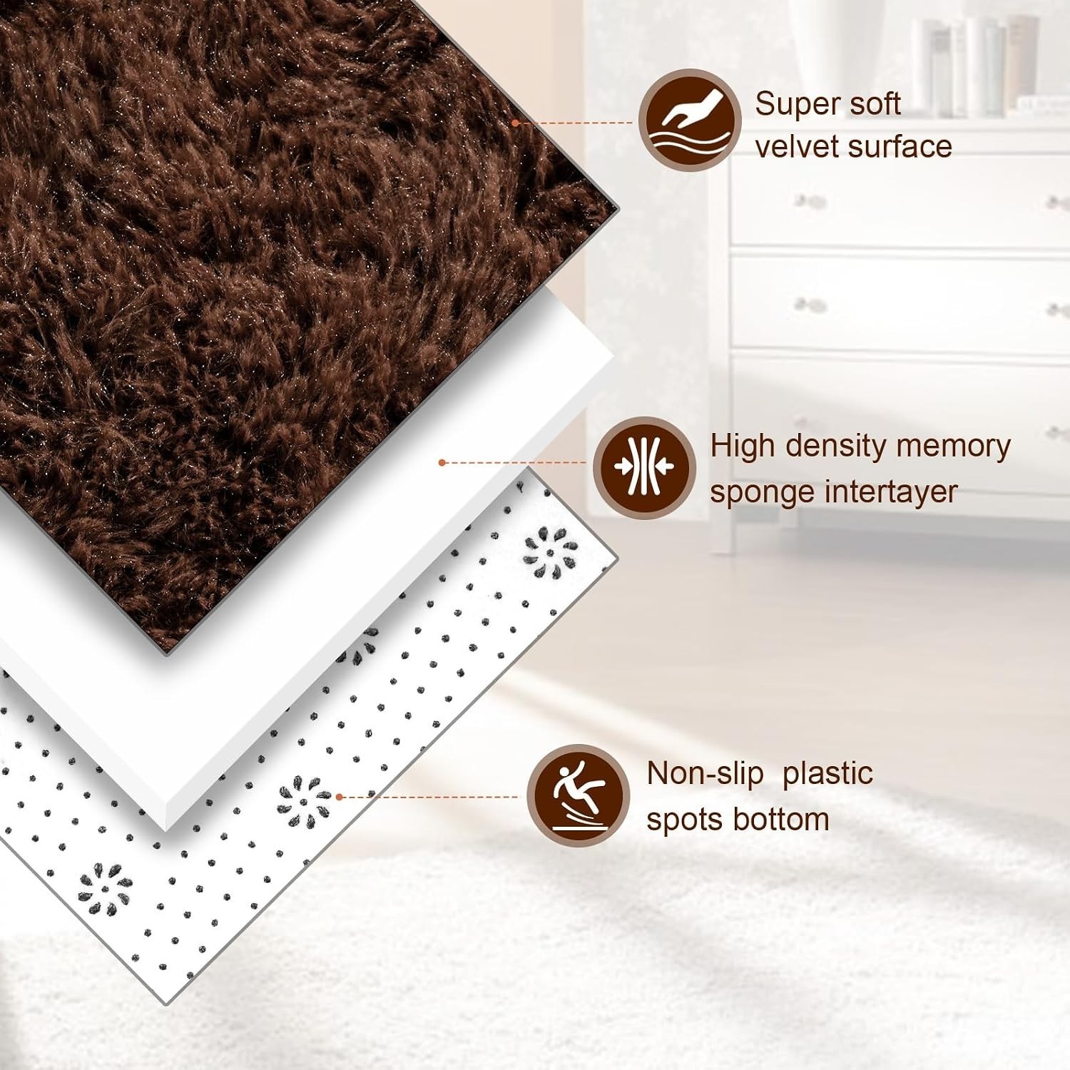 5×8 Feet Fuzzy Indoor Area Rug – Ultra Soft Brown Shag for Living Room & Nursery