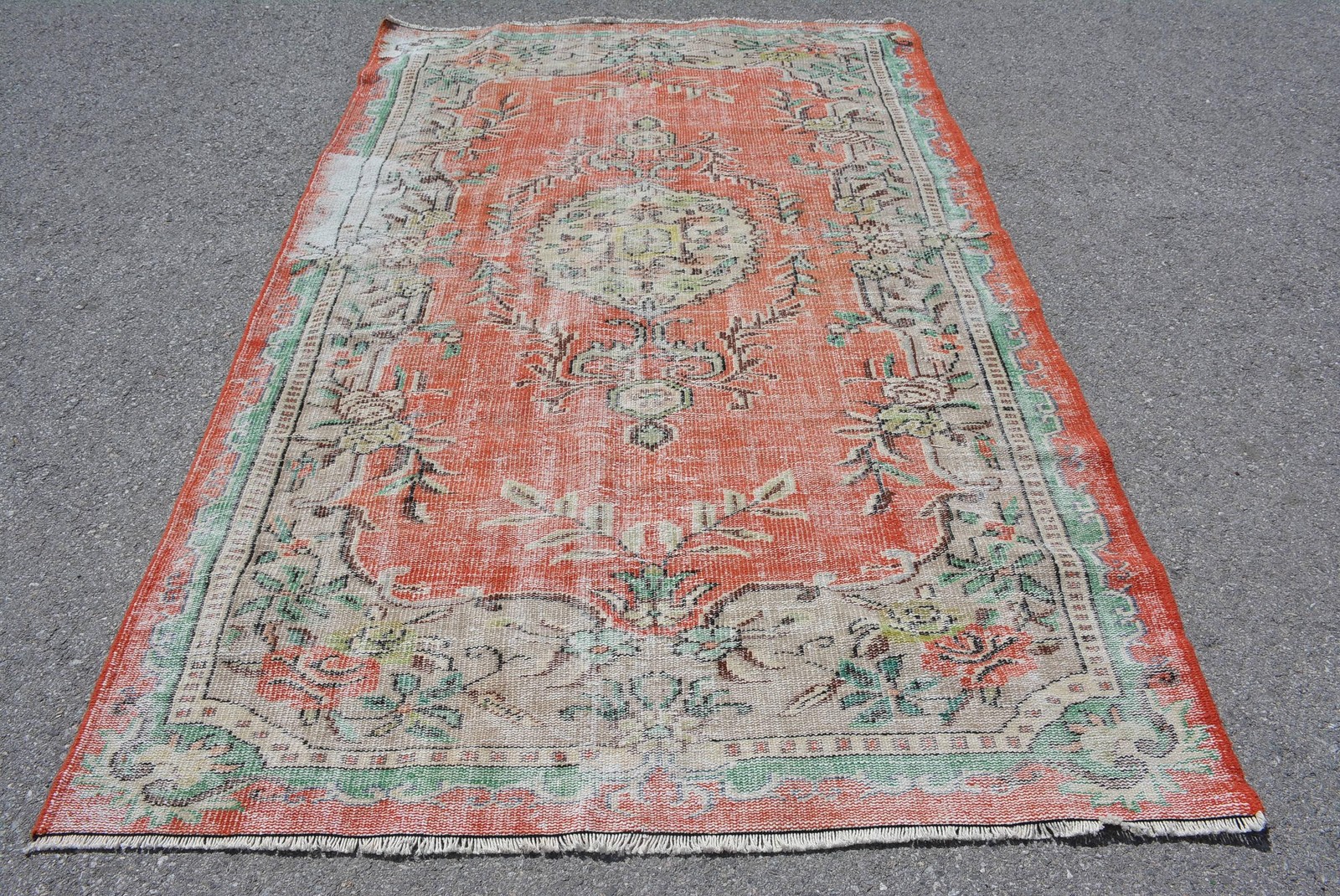 Turkish Rug, Large 5,4×8,8 ft Vintage Rug, Red Solid Wool Rug