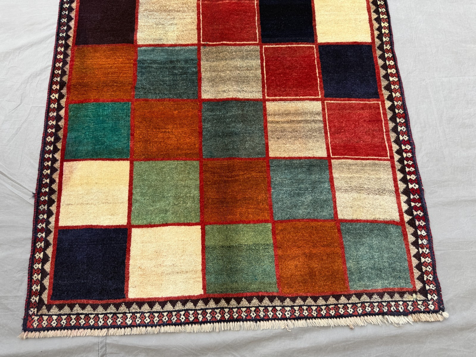3×6 Afghan Gabbeh Patchwork Rug Handmade Wool Colorful Geometric Checkered