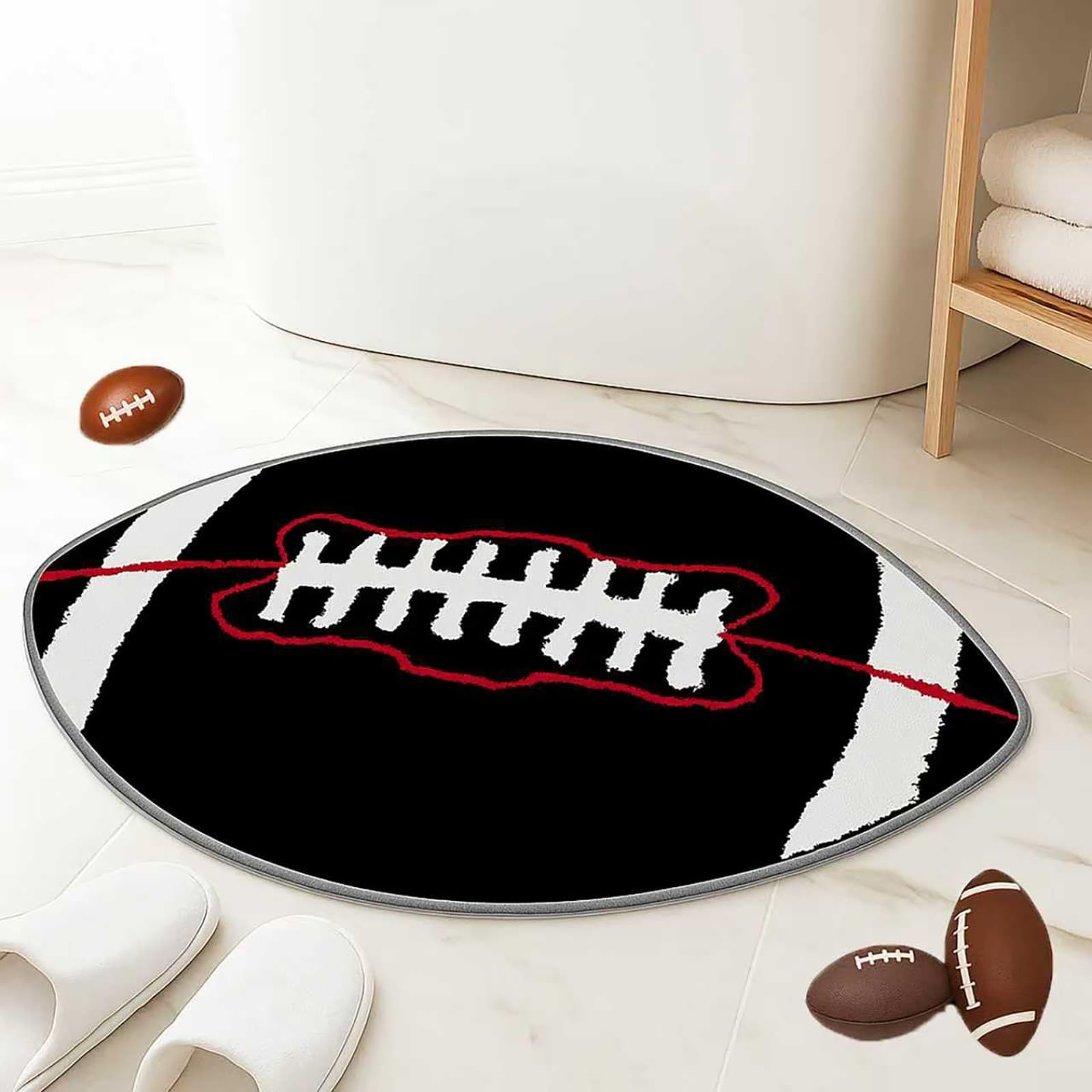 Black Football Rug for Bedroom 32”x20”, Cute Sports Area Rug for Room Decor S…