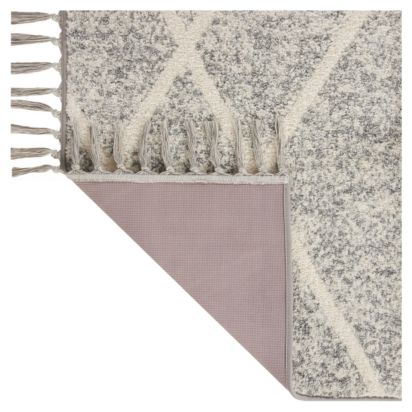 Grey/Ivory 30″x45″ Plush Microfiber Rug, Non-Skid Indoor Accent with Fringe