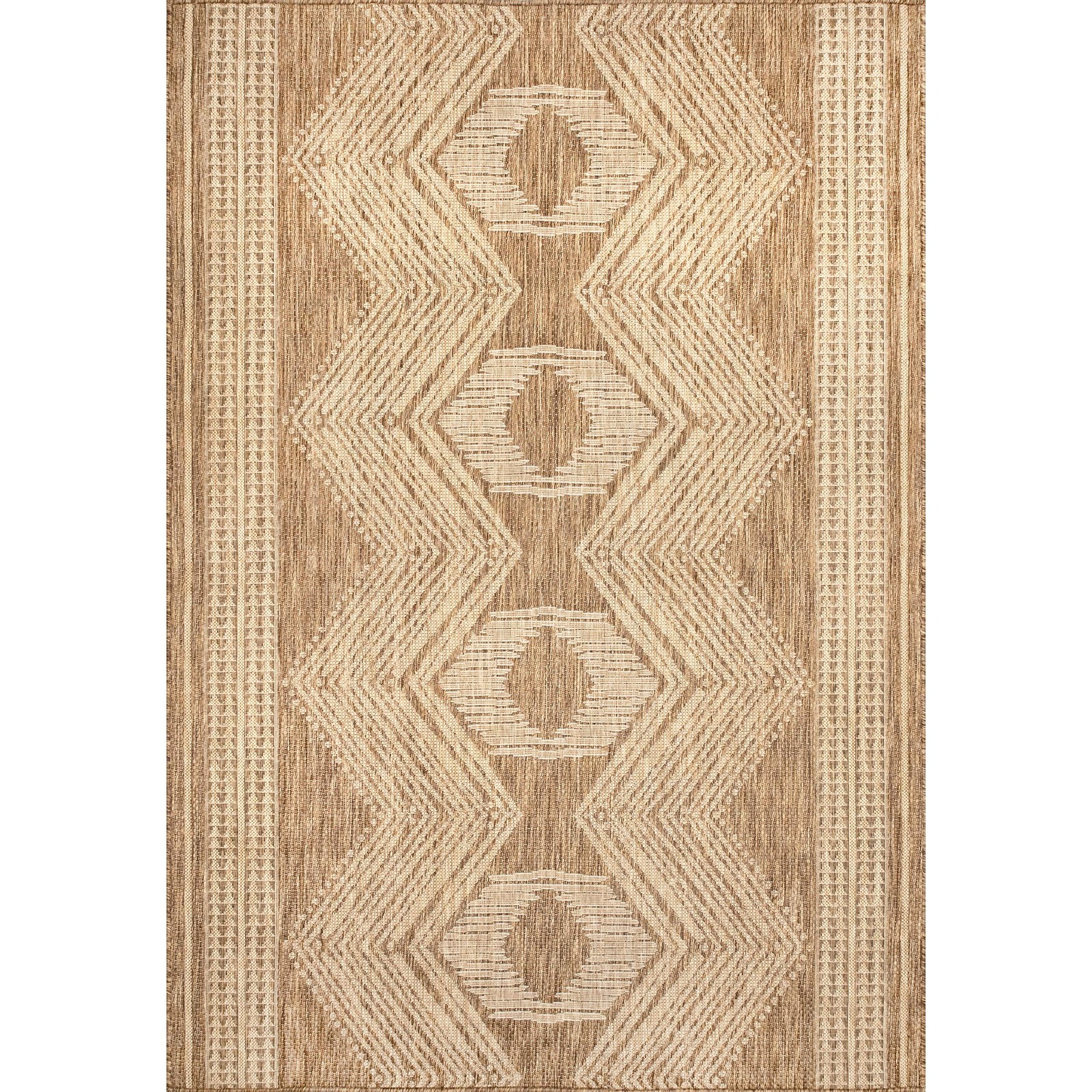 Ranya Light Brown 4×5 Rectangular Indoor Outdoor Area Rug Geometric Design