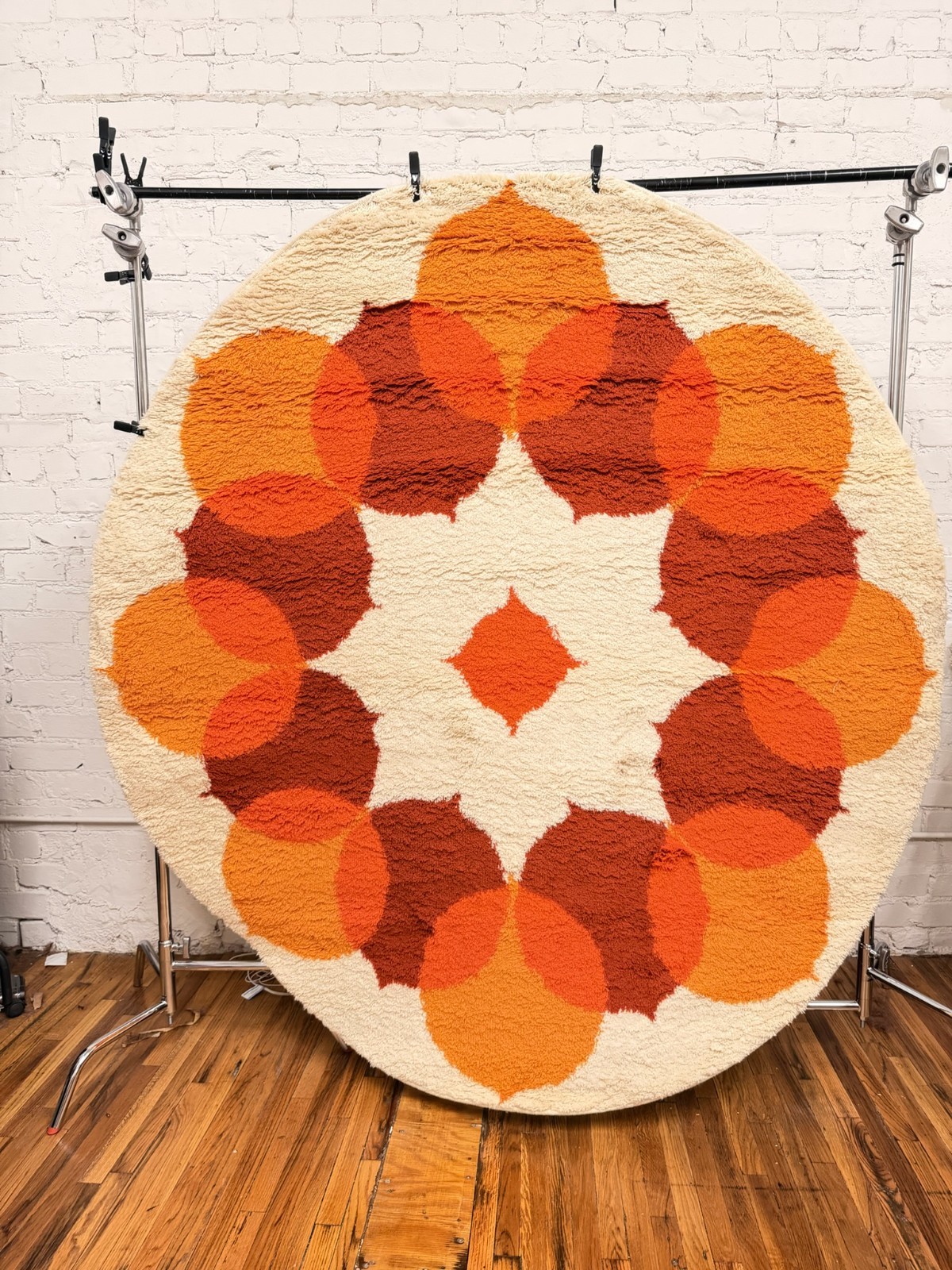 70s Hojer Eksport Wilton Scandinavian Round Rya Rug UNUSED Mid Century Modern