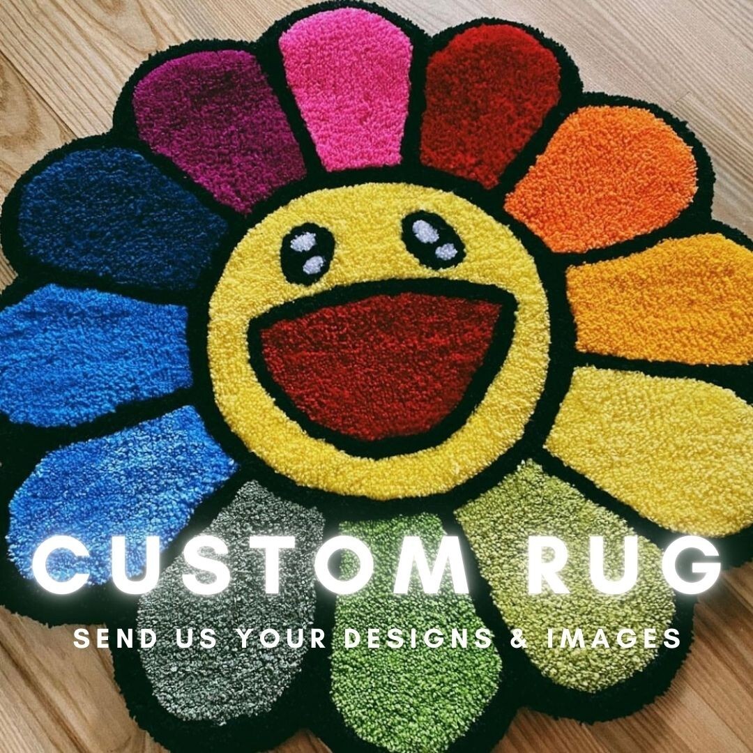 Custom Hand Tufted Rug Design | Personalized Murakami Logo Anime Tufted Rug