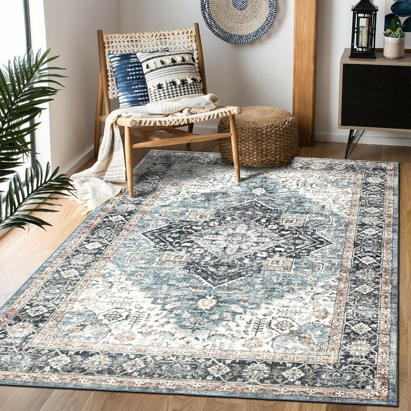 Soft Machine Washable Area Rug Non-Slip Backing Child Pet Friendly Durable New