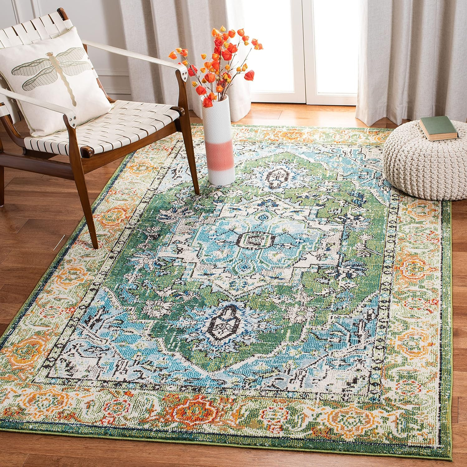 Monaco Boho Medallion Area Rug 5’1″ x 7’7″ – Green & Turquoise, Easy Care