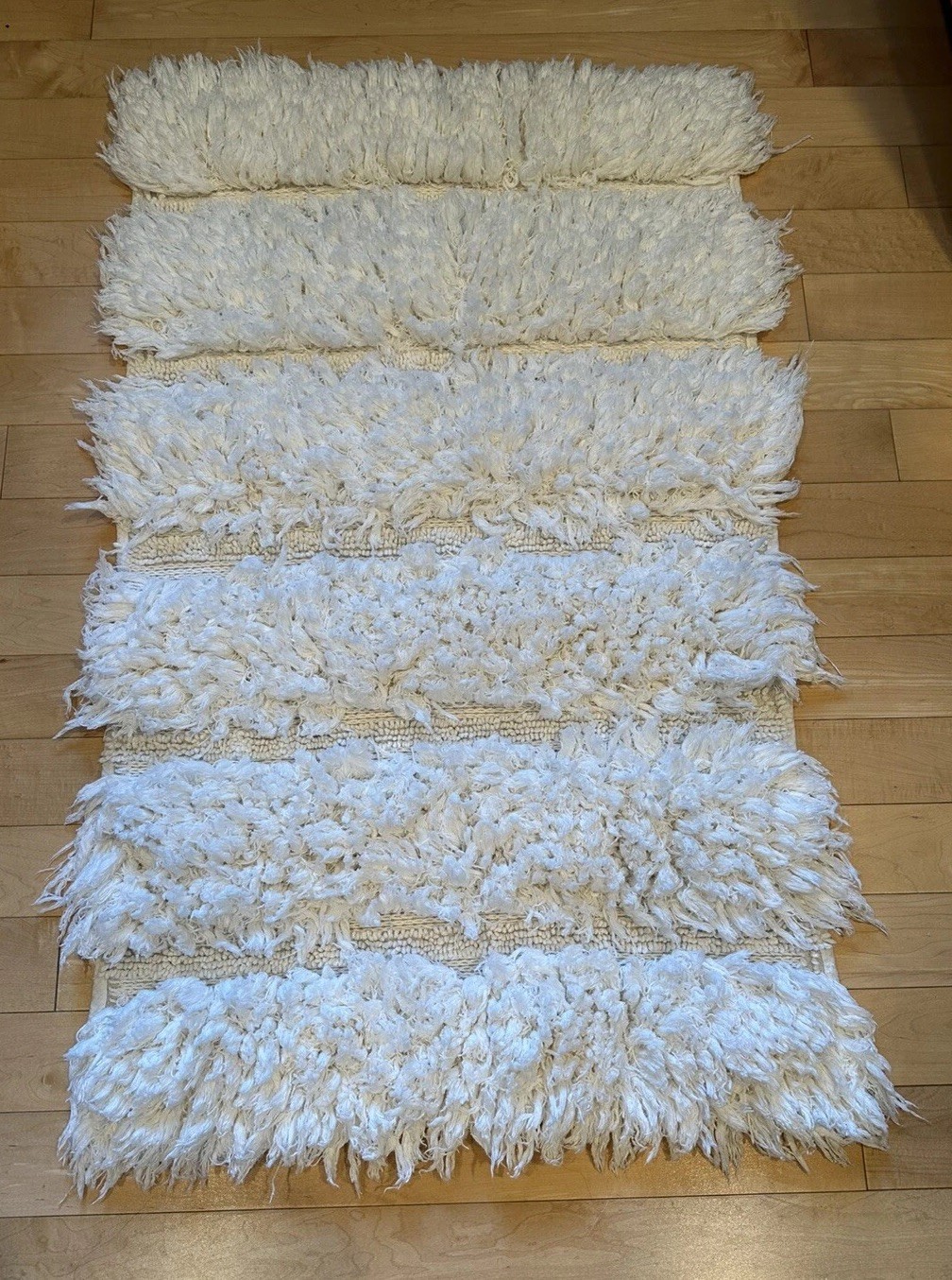 44”x26” 100% Cotton Thick White Striped Decorative Soft Shaggy Rug