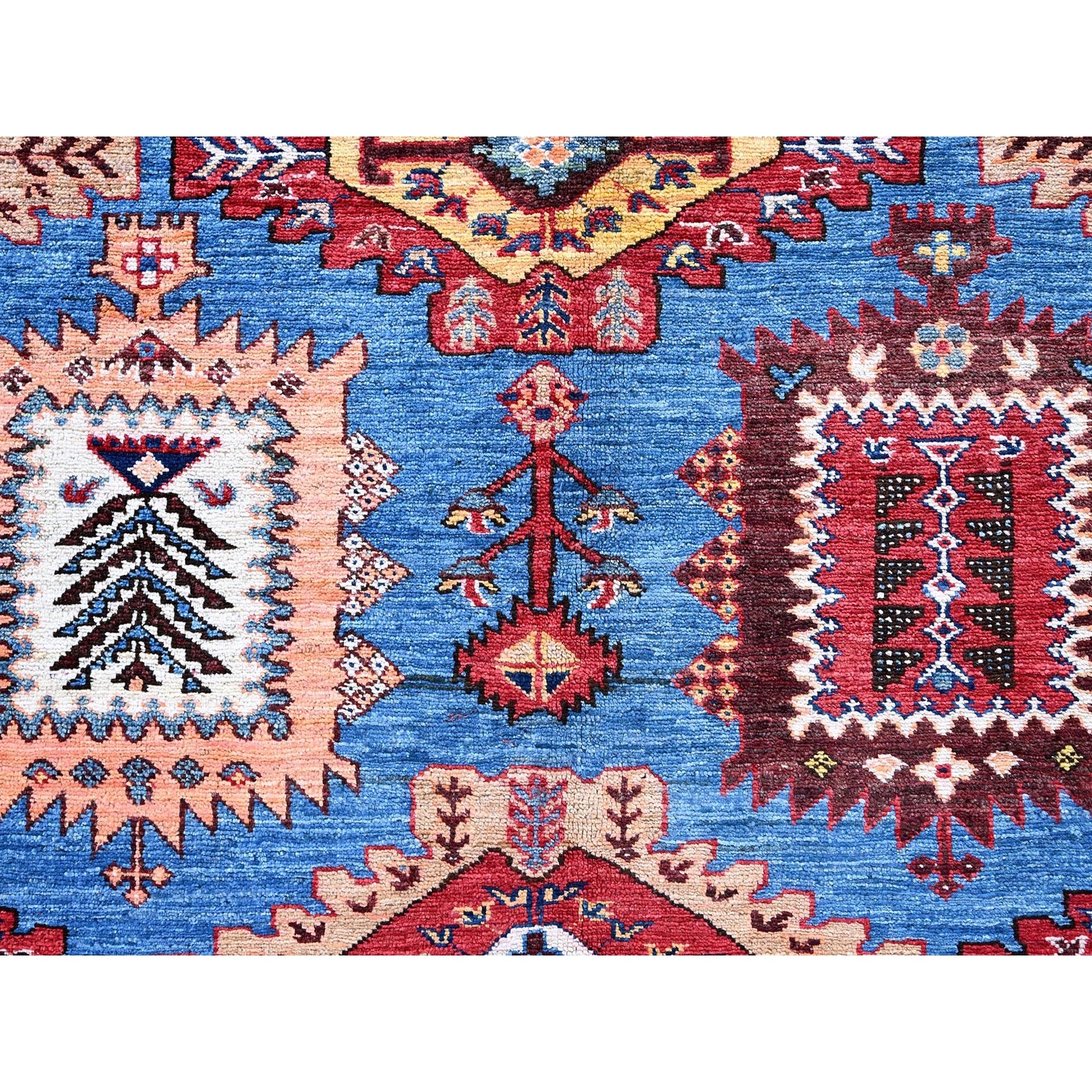 10’1″x13’4″ Blue Afghan Caucasian Design Revival Hand Knotted Soft Wool Rug R563