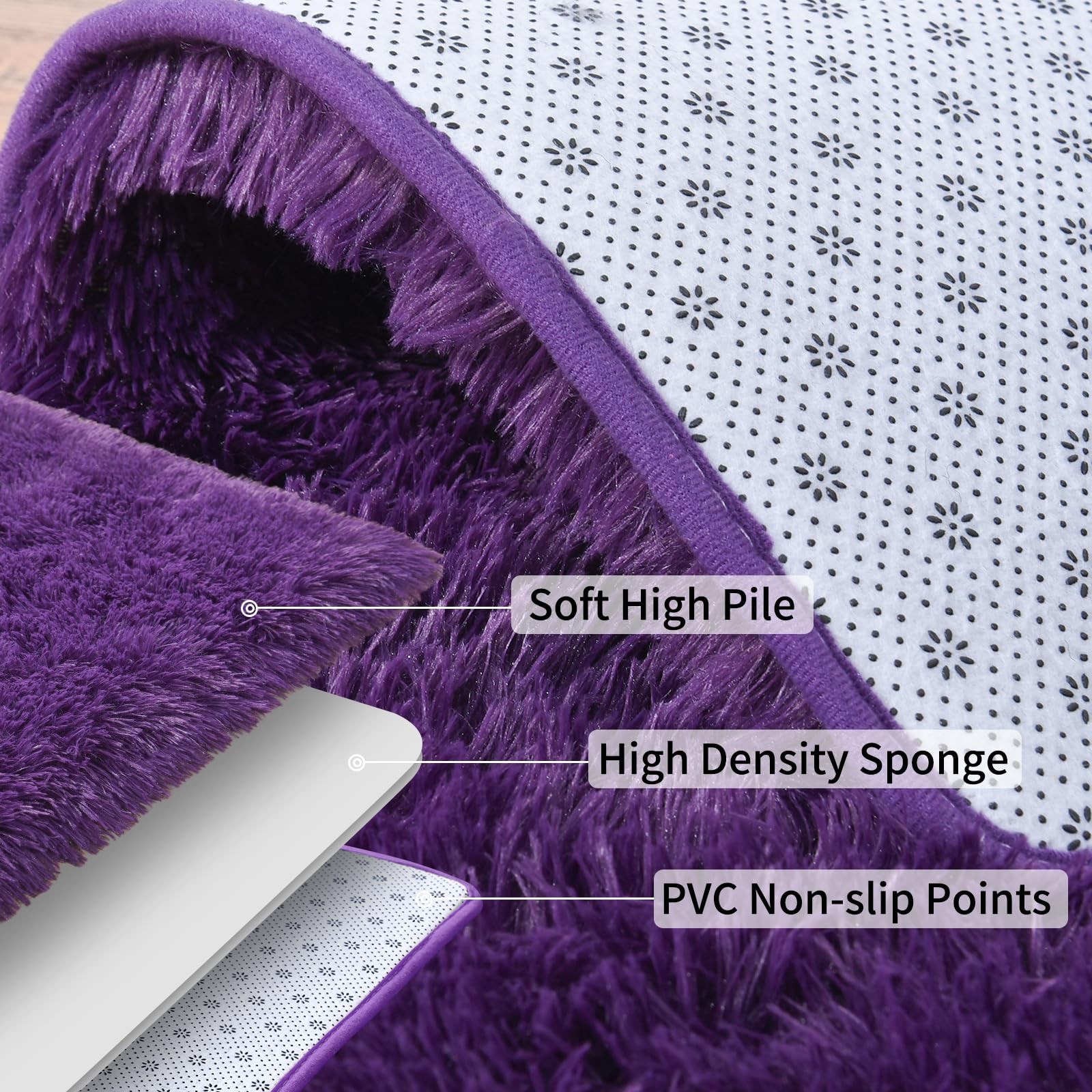 Ultra Soft 8X10 Purple Shag Rug for Living Room, Non-Slip Plush Carpet