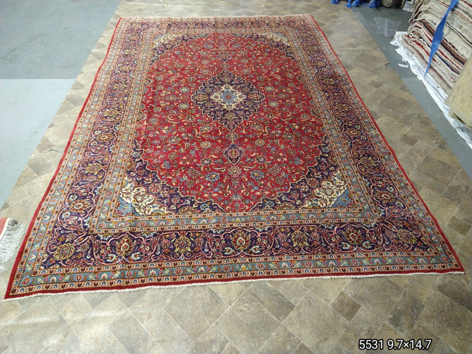 9.7 x 14.7 Perrsian Kashaan Rug Classic Carpet Red Blue #F-5531