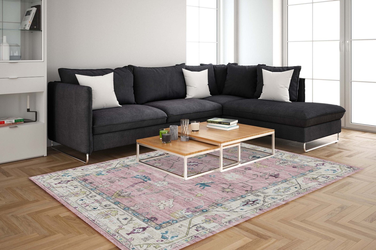Pink Area Rug – Modern Living Room Rug- Turkish Carpet – Anti Slip Pet Friendly