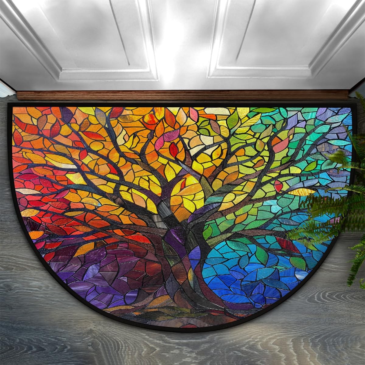Tree Half Round Doormat Non-Slip Semi Circle Rug Half Moon Mat | Color Staine…