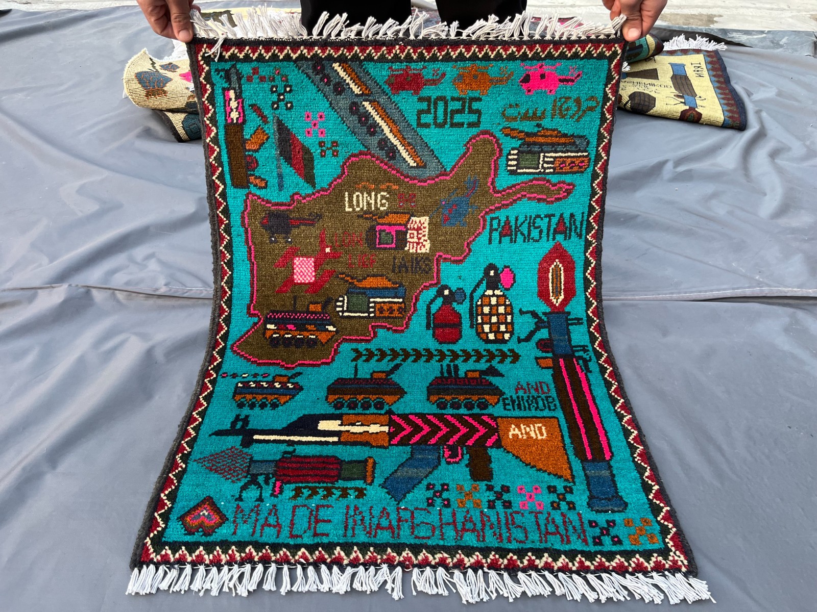 2’1 x 2’8 Ft Colorful Afghan War Rug –2025 Map of Afghanistan Military Pictorial