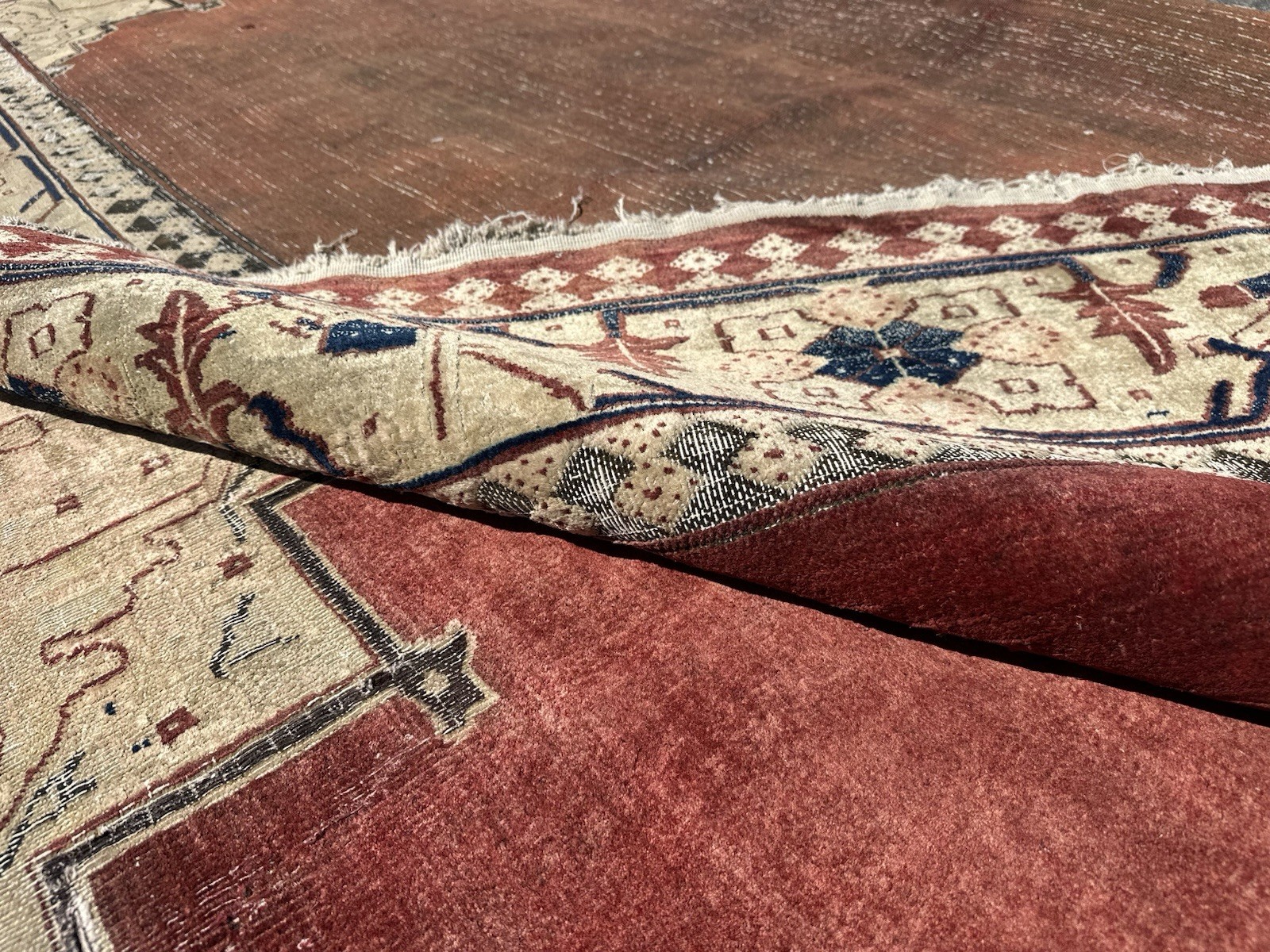 Auth: 19th C Antique Agra Rug Elegant Unique Sophisticated Decor Brick 12×17