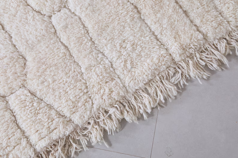 Handmade Moroccan Wool Rug White Berber Beni Ourain Shag Area Rug Boho Carpet