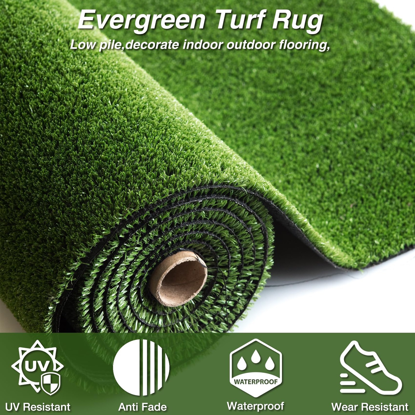 Green Artificial Grass Outdoor Rug 6FT X 6FT, Fake Turf Carpet Flooring Mat f…