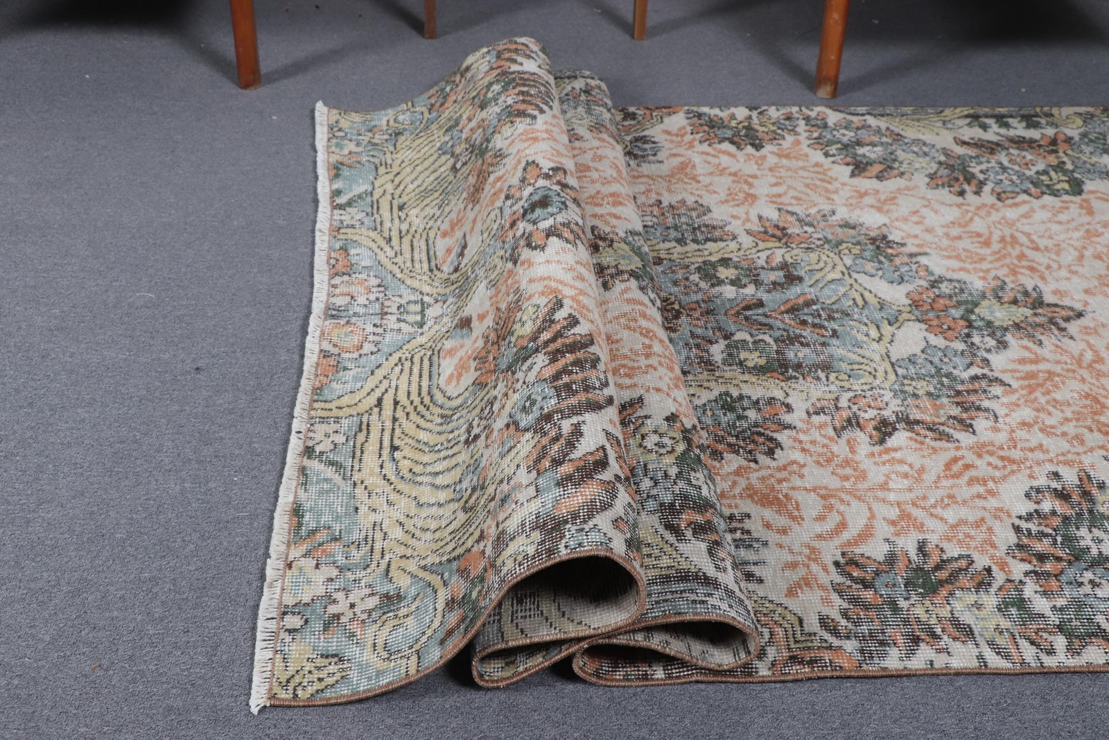 4,5×8,2 ft Rug, Turkish Vintage Rug, Orange Rug Wool Rug