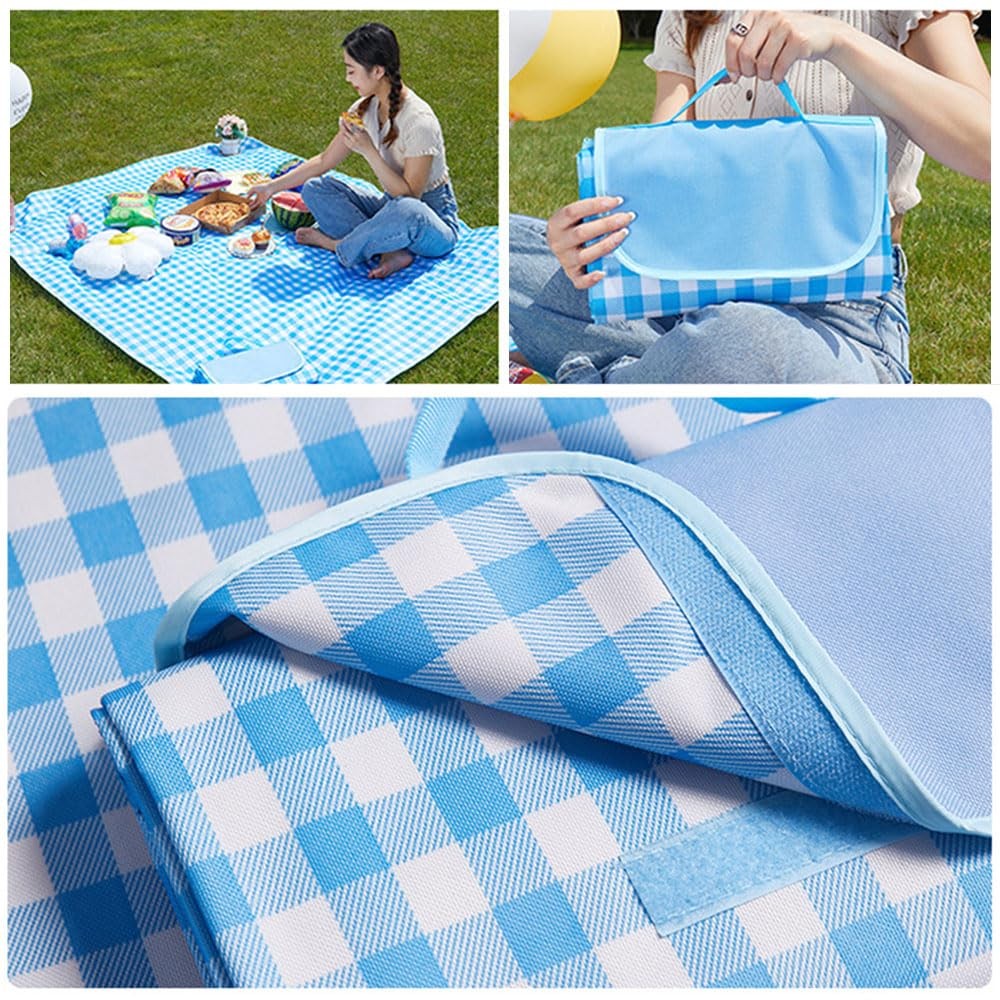 LRUUIDDE Extra Large Picnic Blanket Beach Blankets, Outdoor 6’8″ x 6’8″, Blue