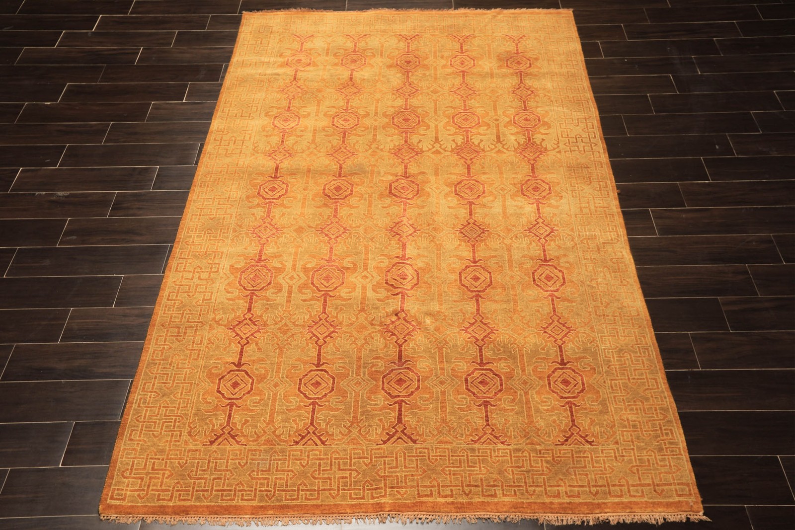 5’11″x8’9″ Hand Knotted Wool Caramel, Rust Agra Transitional Kalaty Rug