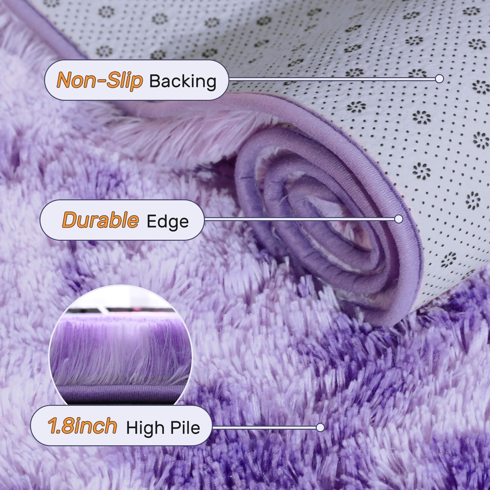 LòUtiroot Home 6X9 Purple White Rug Fluffy Living Room Rugs Girlsplush Soft