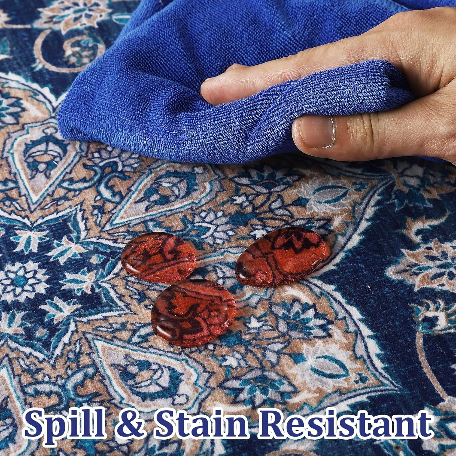US Washable Area Rug Low-Profile Non-Slip Backing Durable Edge Bind Vintage Rugs