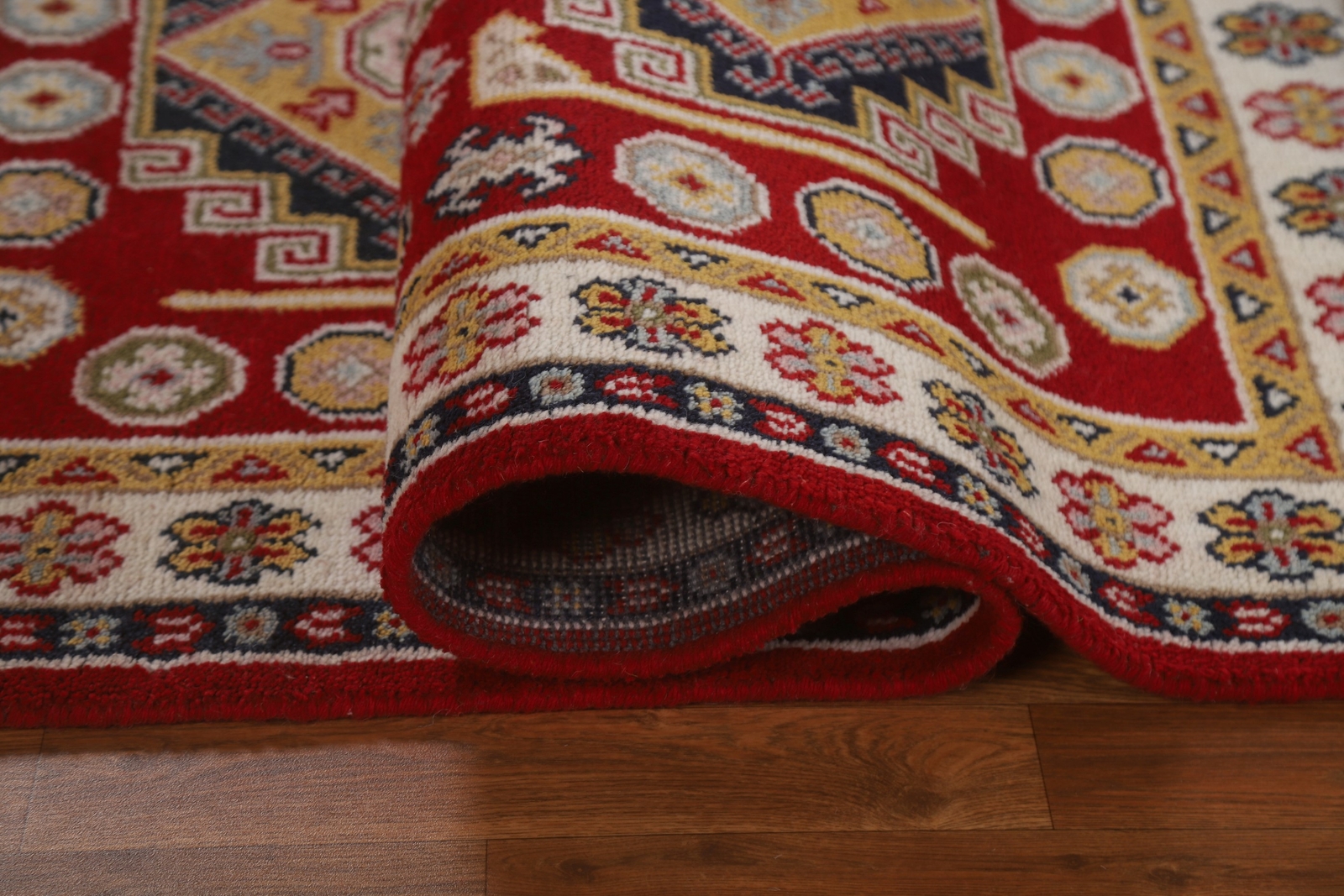 Geometric South-west Design Deep Red 4×6 ft. Kazak Indian Rug Thick Plush Rug