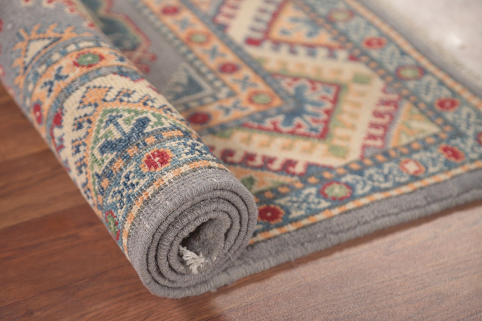 Gray Kazak Oriental Rug 3×4 Handmade Wool Accent Carpet Geometric Pattern