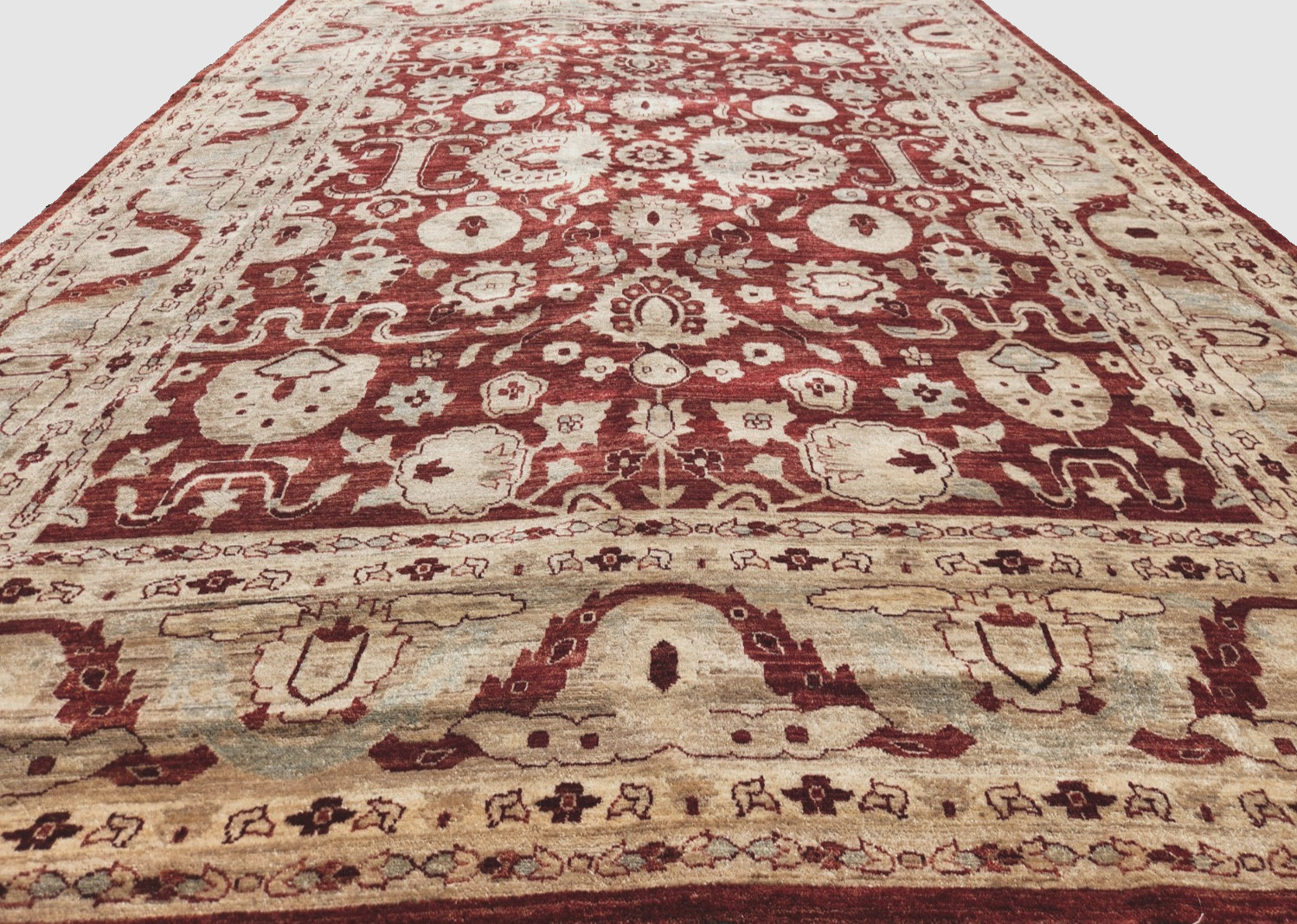 ANTIQUITY HAND-KNOTTED TURKISH OUSHAK TRIBAL-ZIGLAR WOOL MUTED RUG 9′ X 12′