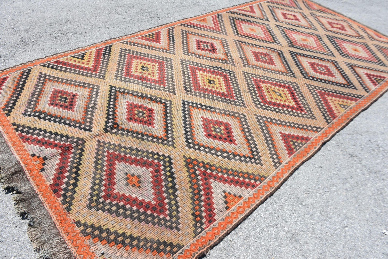 5,7×11,9 ft Rug, Turkish Vintage Large Rug, Red Kilim Wool Rug