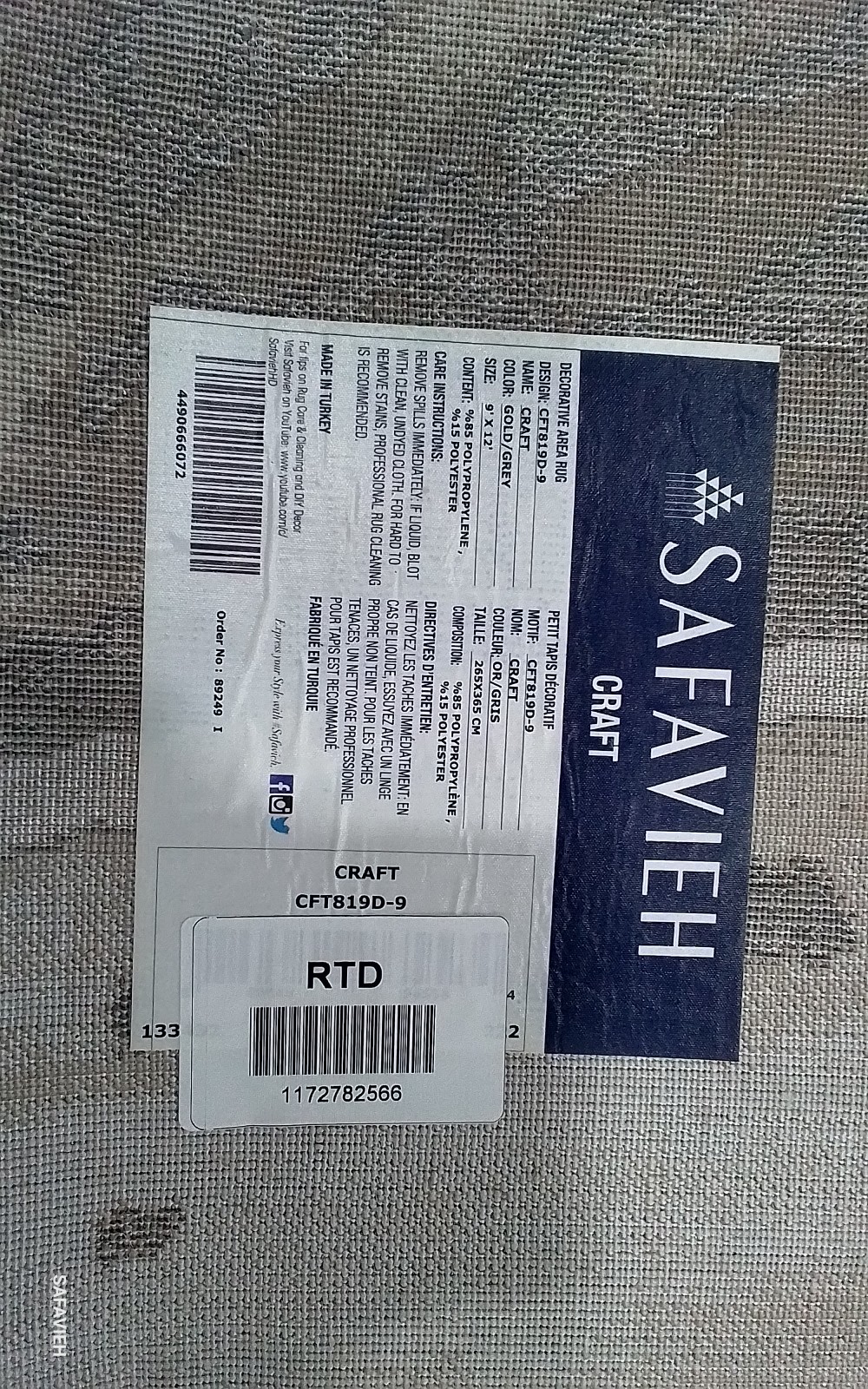 GOLD / GREY 9′-0″ x 12′-0″ Flaw in Rug, Reduced Price 1172782566 CFT819D-9