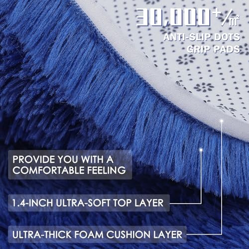 Round Rugs for Bedroom – Machine Washable, 2×2 Feet Circle 2ft Round Navy Blue