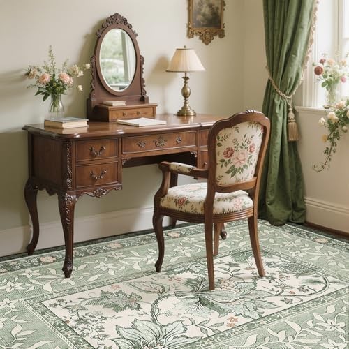 Provence 5×7 Area Rug – Botanical Grove Sage Green Vintage Cottagecore Non-Slip