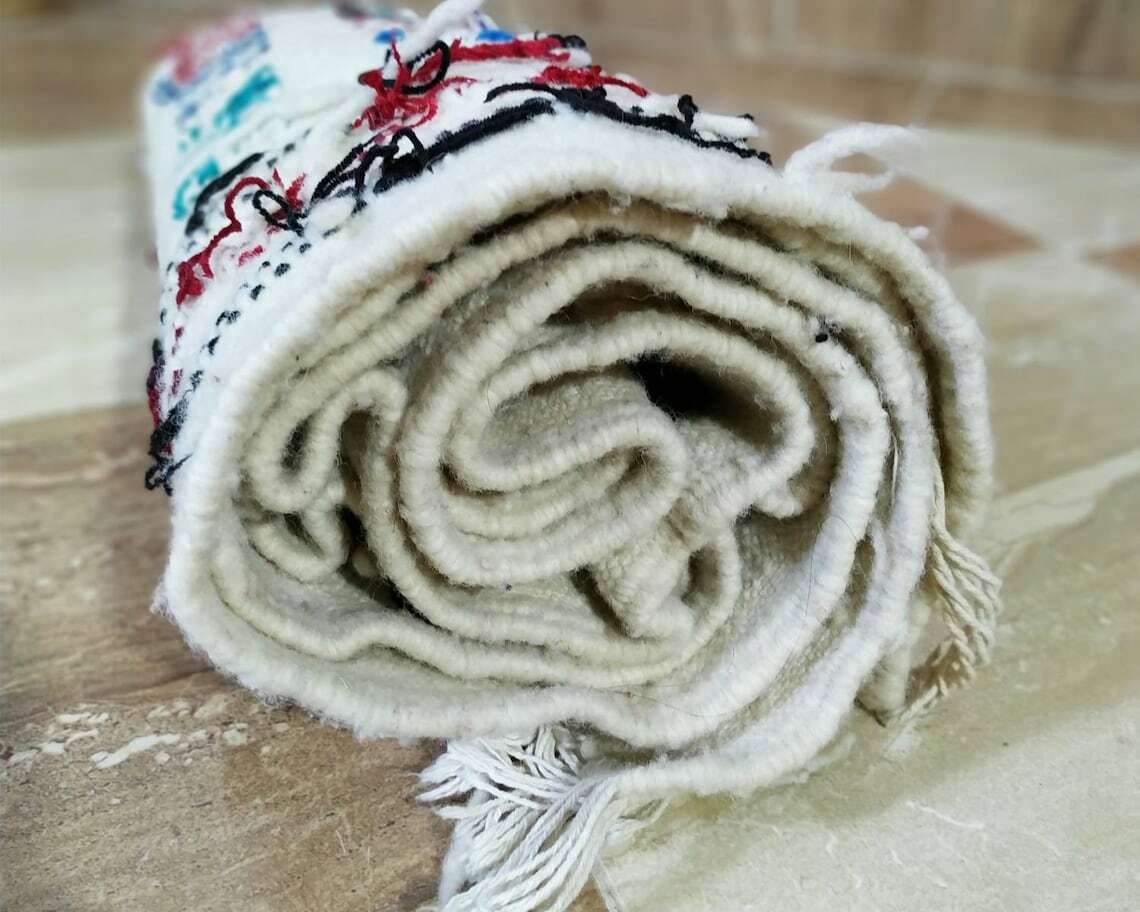 Moroccan Berber Rug 3×5 ft, 100% Soft Wool Solid Natural Off White Best Gift