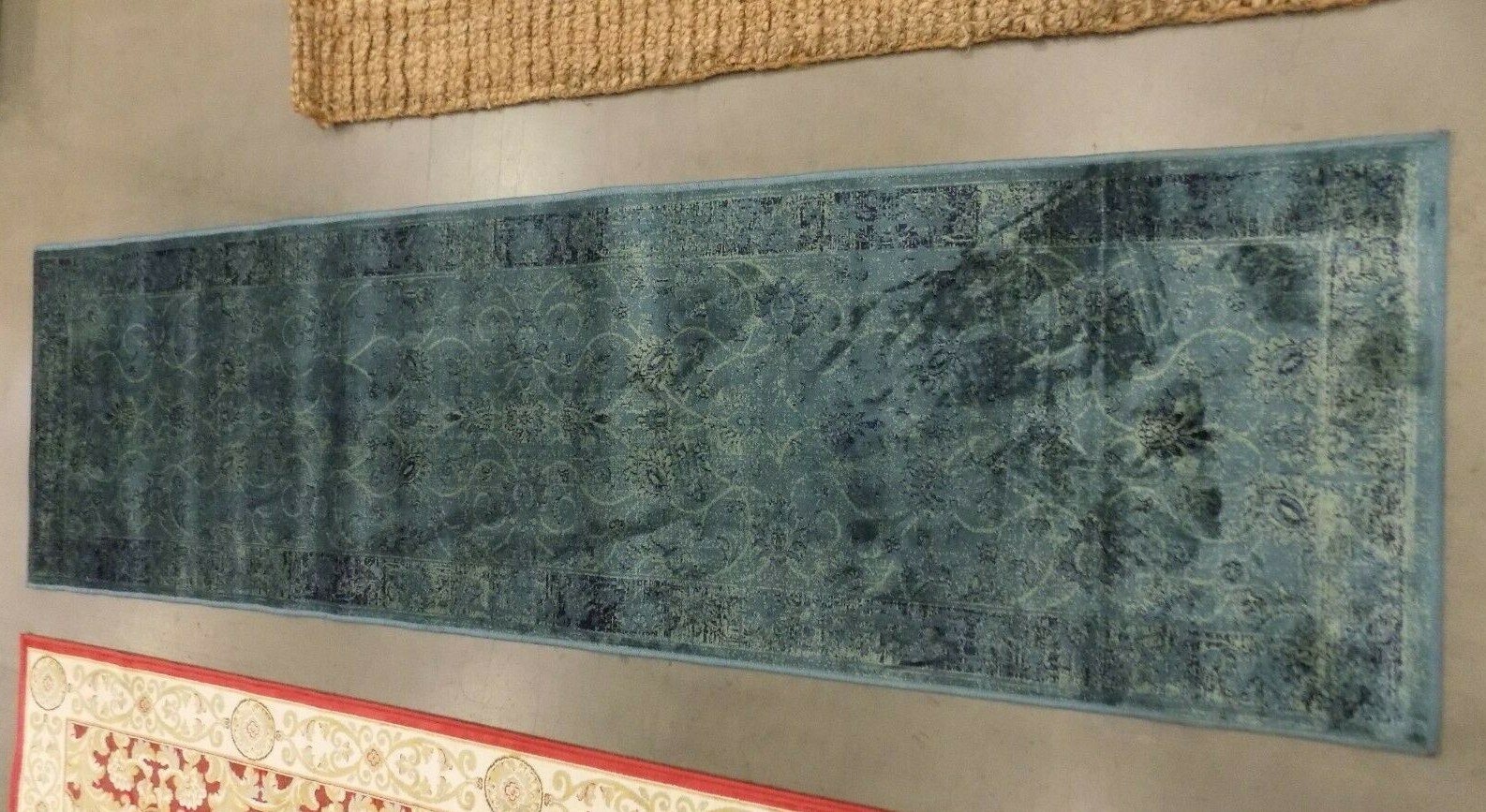TURQUOISE / MULTI 2′ X 7′ Stained Rug, Reduced Price 1172576445 VTGB117-2220-27