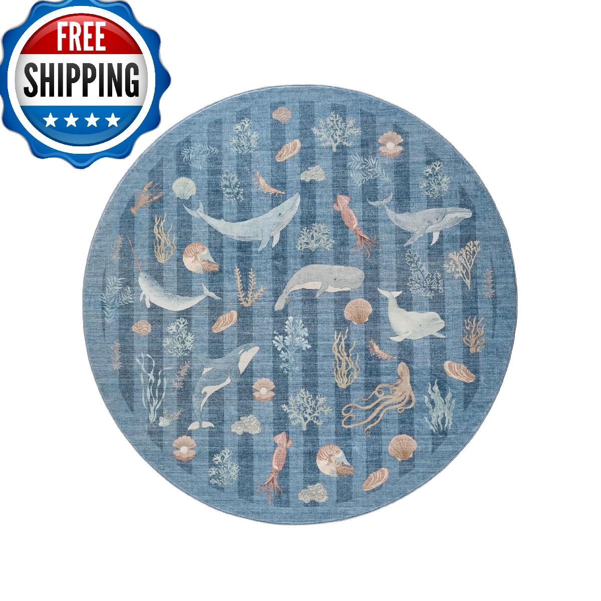 Weaverlane Whales Themed Soft Washable Faux Wool Stain Resistant Rug Rubber