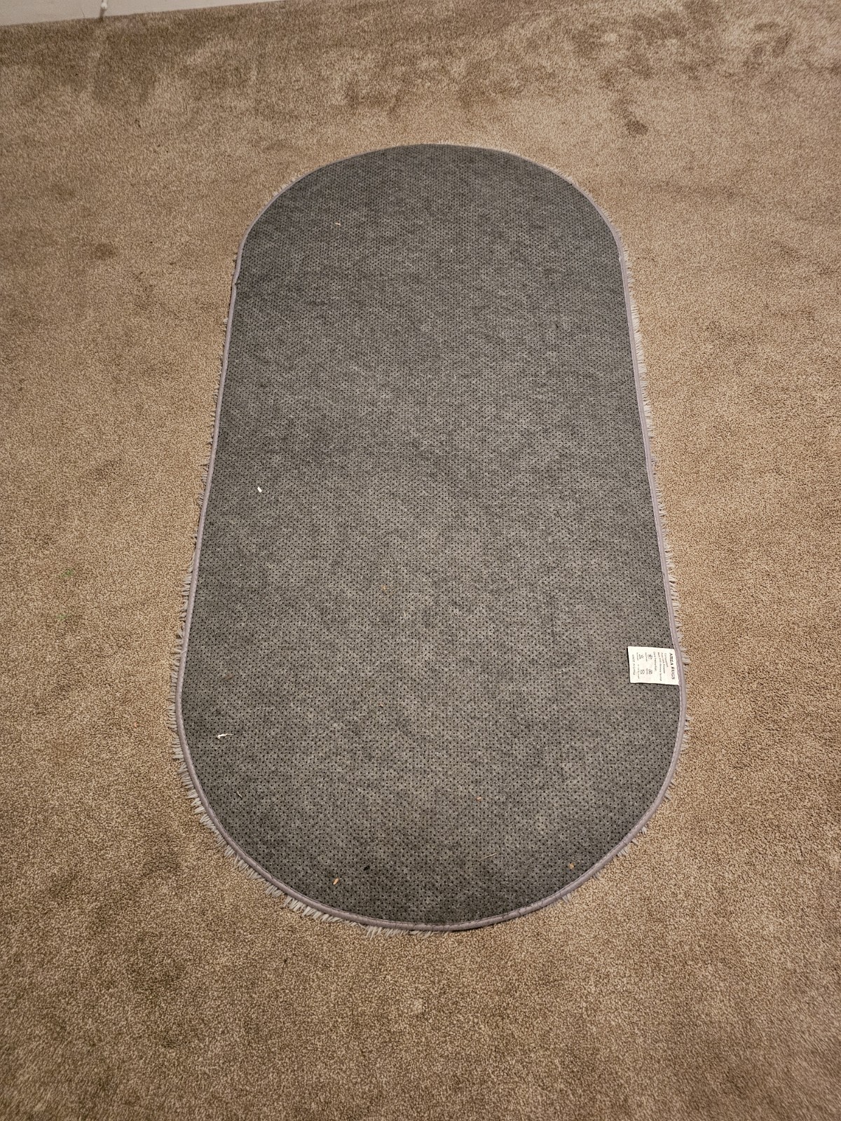 Shag Gray and White Area Rug 3×5 Ft Rounded Rectangular
