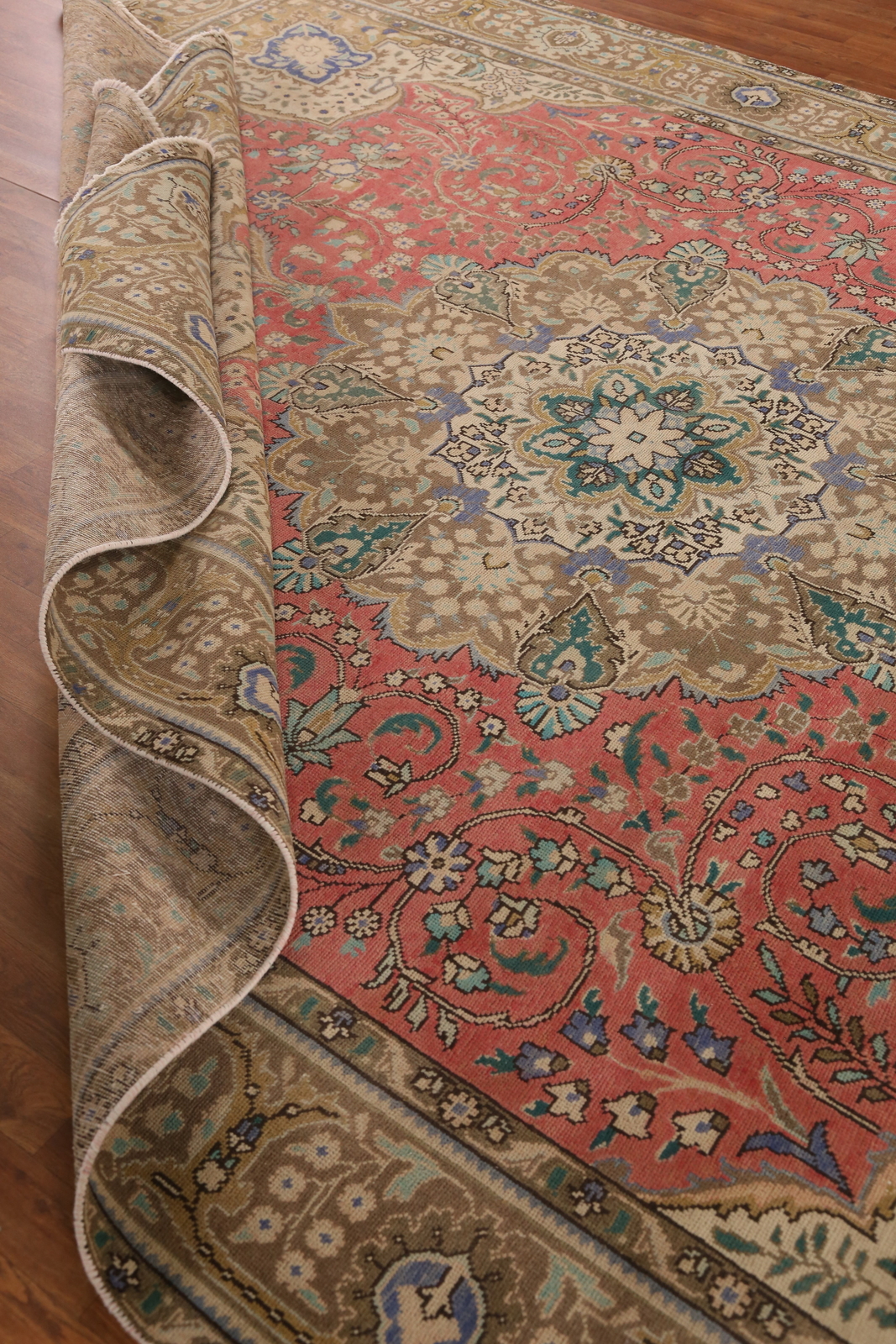 Vintage Pink Floral Traditional Area Rug 10×13 ft Hand-knotted Wool Carpet
