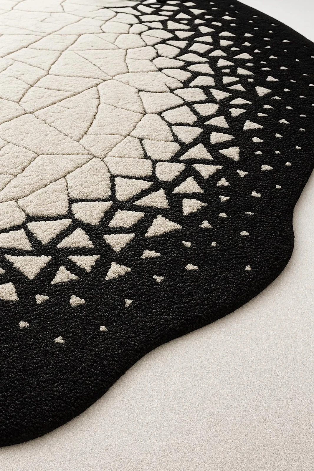 Modern Black Ivory Rug | Hand-Tufted Wool & Silk Blend | Abstract Minimalist Art