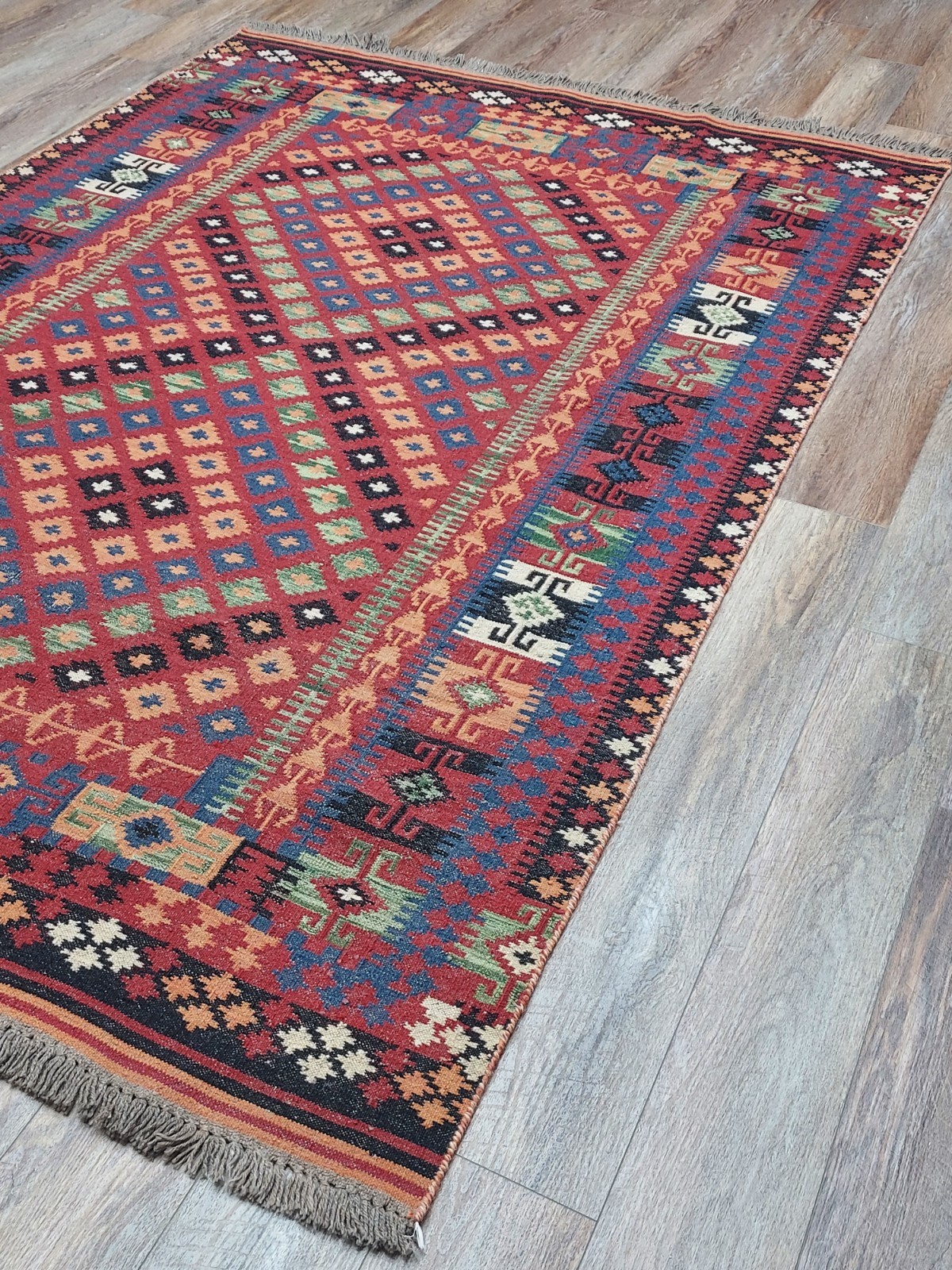 Turkish Vintage Rug,Anatolian HandMade Tribal GeometricKilim Rug, 6×8.9 ft
