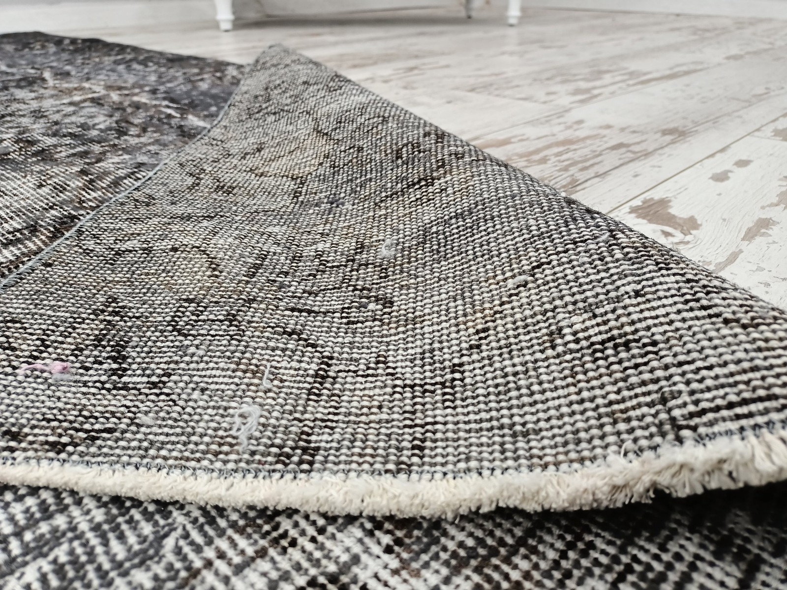 Turkish Gray Rug Vintage Oushak Hand Knotted Overdyed Wool 3.5×6.3 Feet