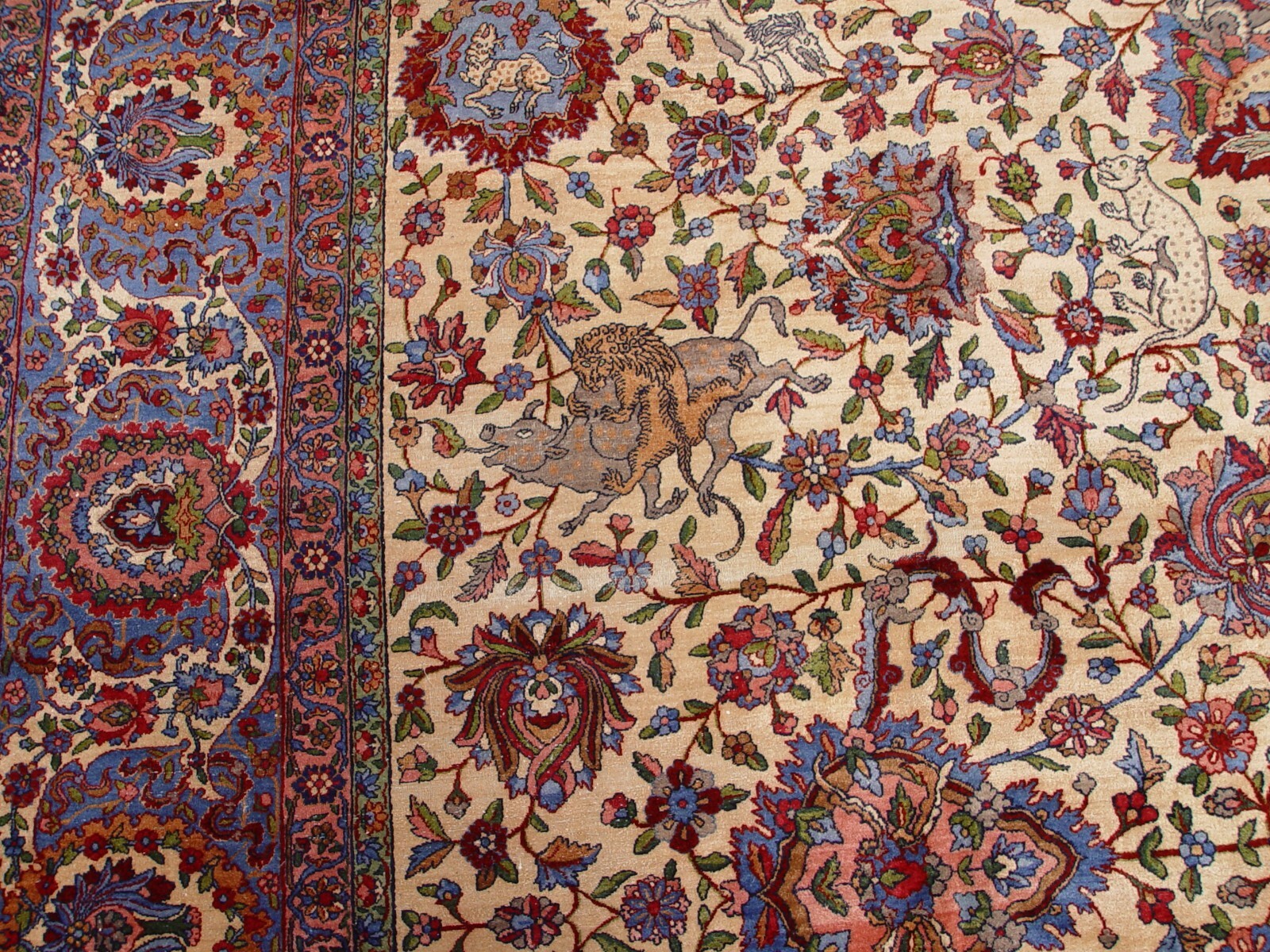 Spectacular Antique 1850 Hunting pictorial Animals Large Oriental Rug 12’9″x19′