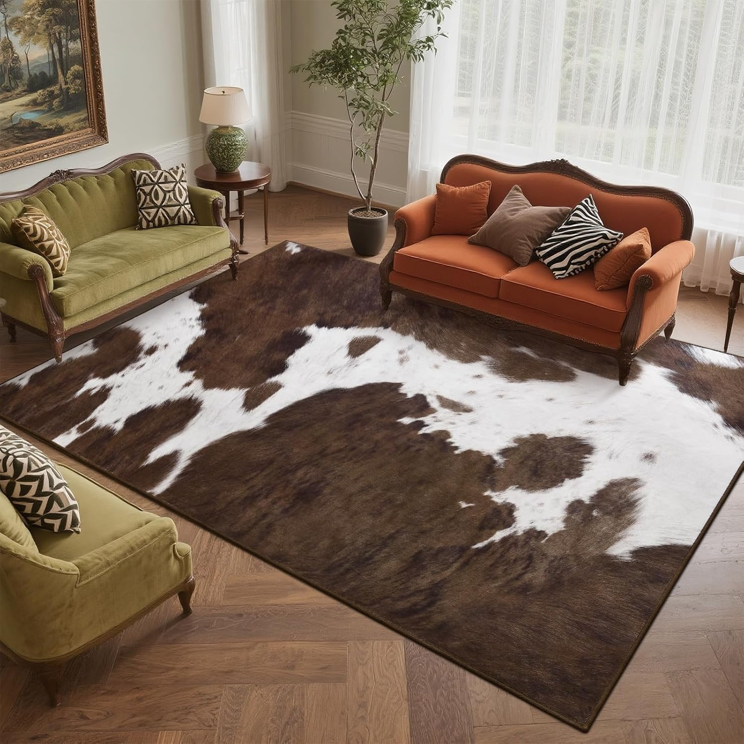 Soft Washable Cowhide Area Rug, 5×7 Non-Slip Stain Resistant for Home Decor