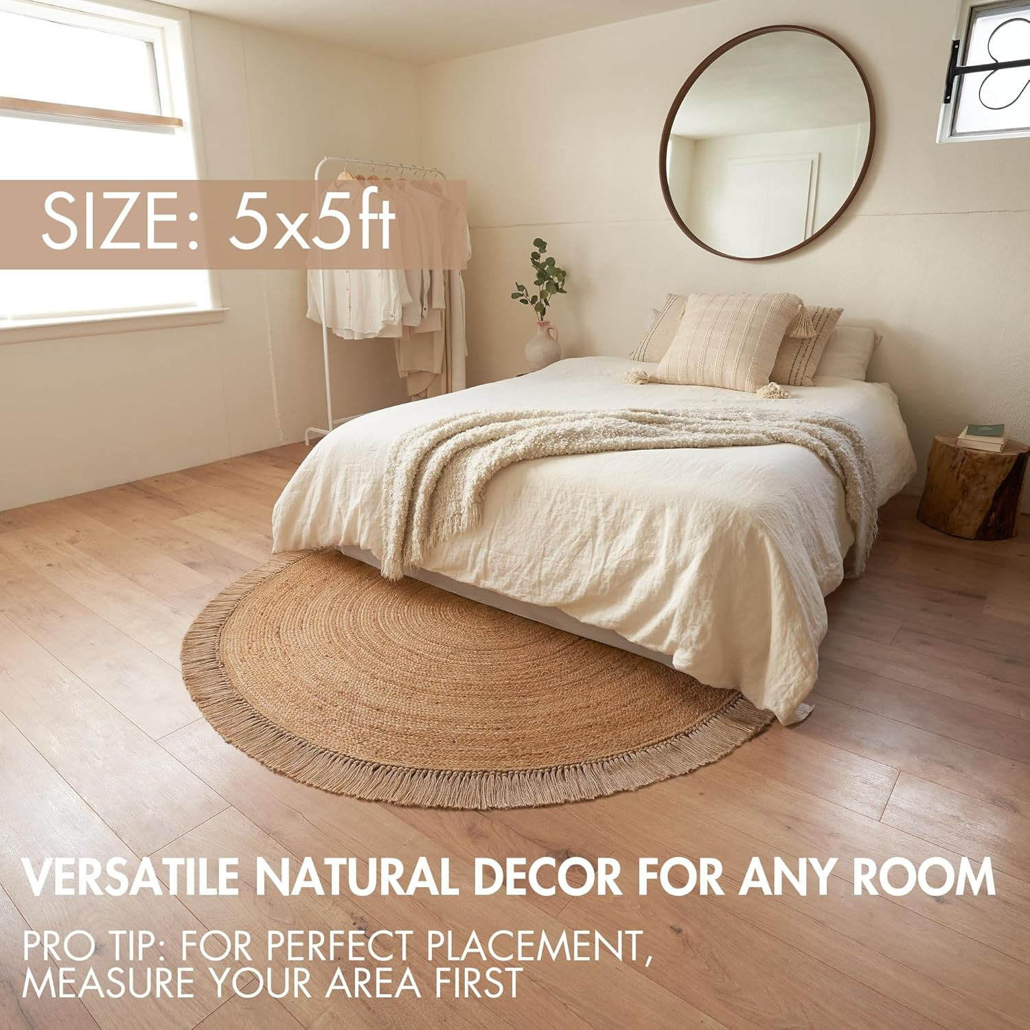 Hand Woven 5×5 Ft Jute Area Rug – Perfect for Entry, Kitchen, or Living Room