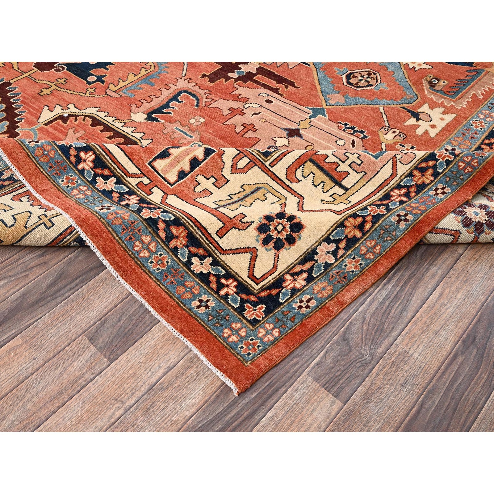 12’x15’9″ Coral Peshawar Heris All Over Design Hand Knotted Wool XL Rug 1967