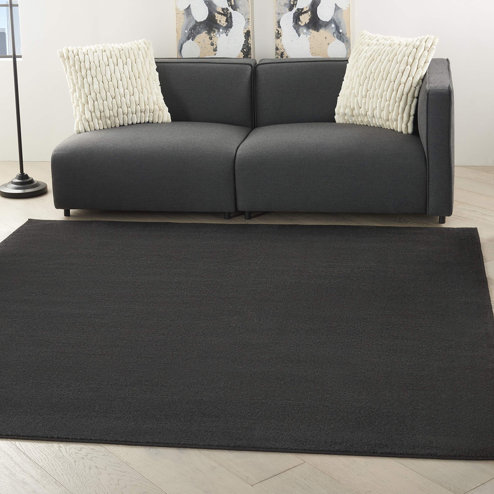 Nourison Essentials 7X7 Black Outdoor Indoor Rug Soft Durable Low Pile Design