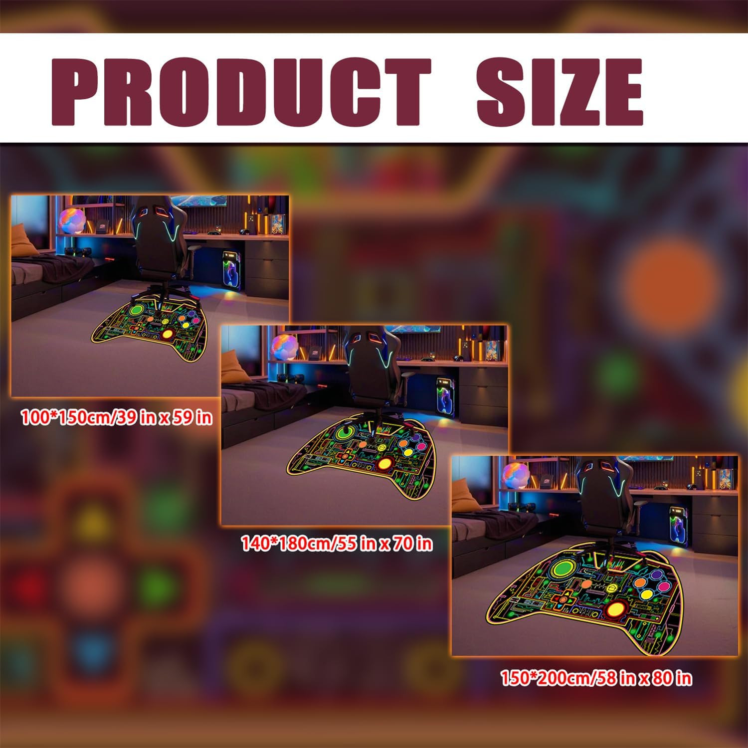 Colorful 3×5 Feet Gamer Rug – Game Controller Shape Carpet for Boys Room Decor