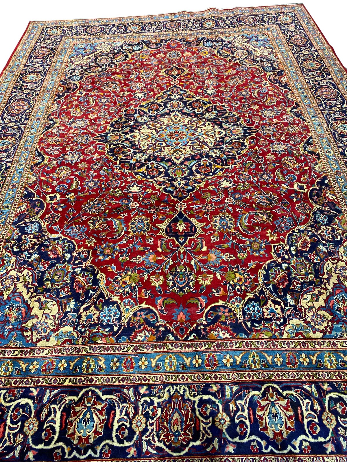 8 x 11.8 Perrsian Kashaan Rug Red Blue Traditional #F-6990