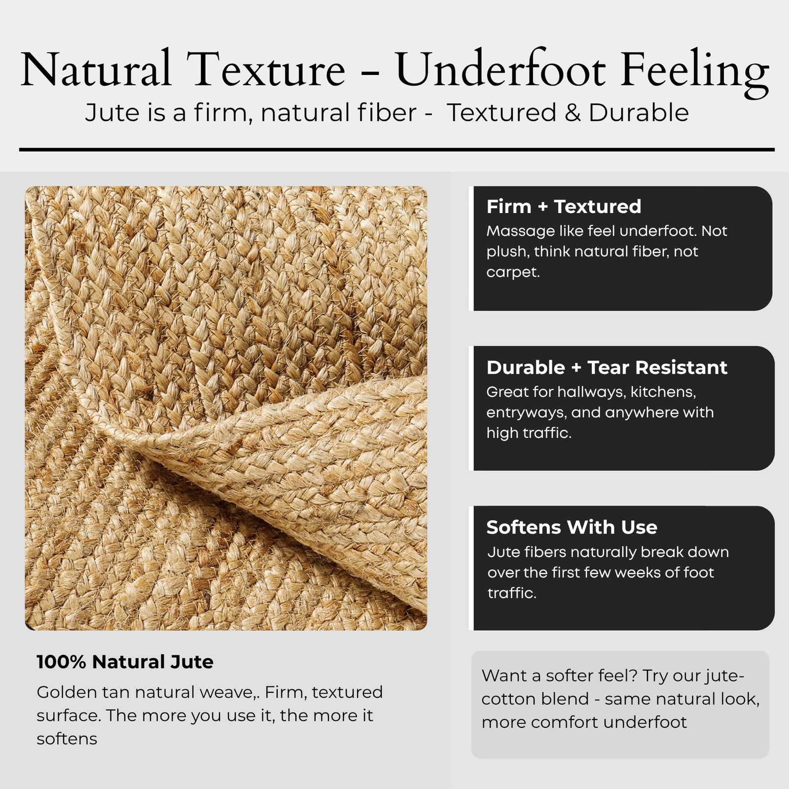 Jute Rug 2’x6′ – Natural Runner Rug with Non-Slip Backing, Low-Profile Farmho…