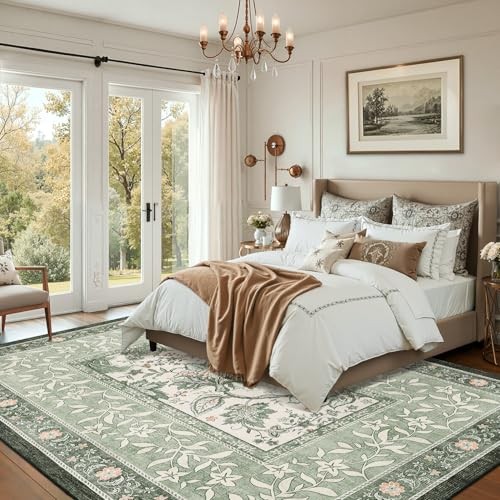 Provence 8×10 Area Rugs for Living Room, Botanical Grove Sage Green